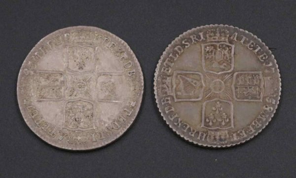 05 - 106.2_George II Shilling X2 1745 and 1758 Coins_95664