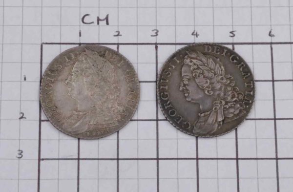 05 - 106.8_George II Shilling X2 1745 and 1758 Coins_95664