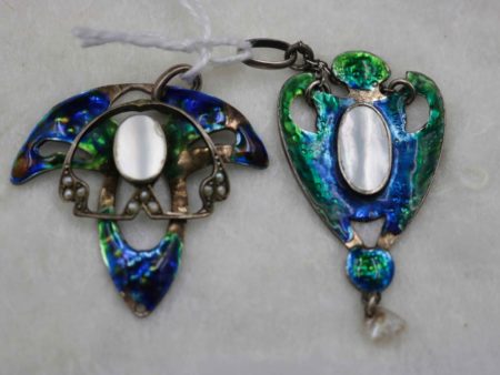 05 - 12.1_Pair of Art Nouveau silver Enamel pendant_97568