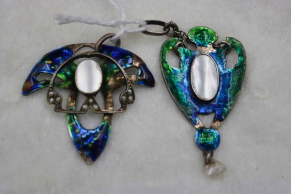 05 - 12.1_Pair of Art Nouveau silver Enamel pendant_97568