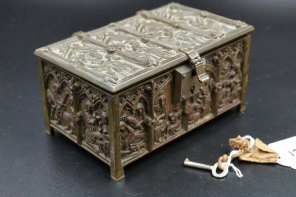 05 - 135.6_x2 Brass boxes with medieval style relief decoration_98373