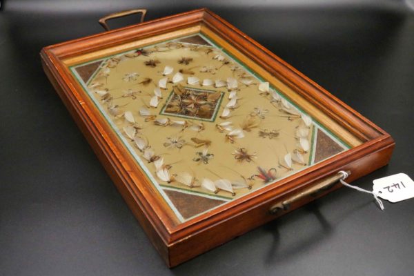 05 - 142.6_Hand made vintage tray made with fishing flys under glass_98380