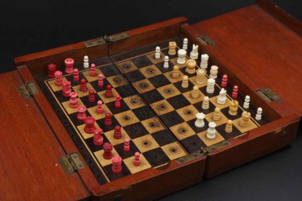05 - 218.4_Whittington Bone and Wood Travel Chess Set_95811