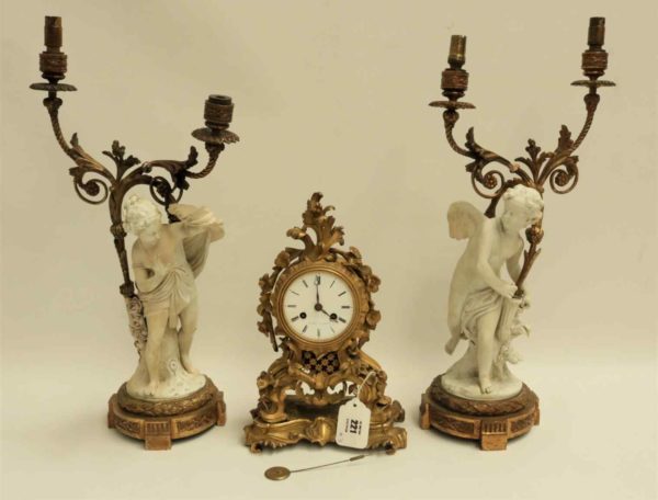 05 - 221.1_French Ormolu Mantle Clock and Pair of Candelabra Garnitures_95814
