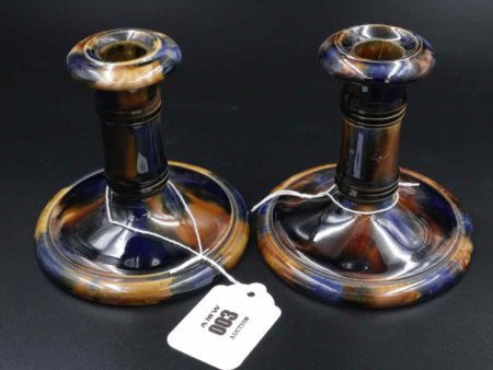 05 - 3.1_Pair of Treacle Glazed Pottery Candlesticks_95557