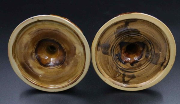 05 - 3.8_Pair of Treacle Glazed Pottery Candlesticks_95557