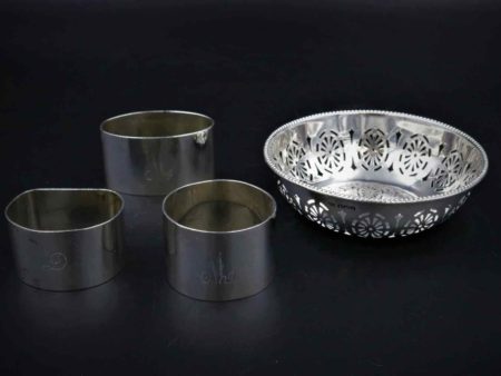 05 - 317.1_Silver Bon Bon Dish and 3x Napkin Rings_96013