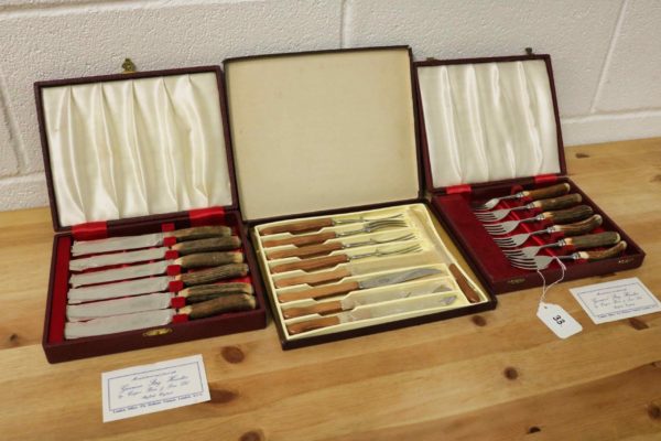 05 - 33.1_Two sets of stag handled steak knives and forks_97589