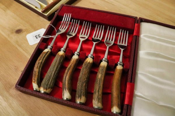 05 - 33.7_Two sets of stag handled steak knives and forks_97589