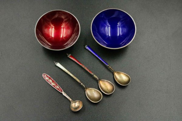 05 - 34.2_Pair of Danish Silver enamel salts and others_97590
