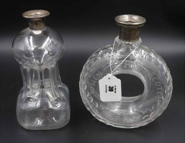 05 - 39.1_Two Silver Hallmarked Topped Decanters Hukin and Heath_95597