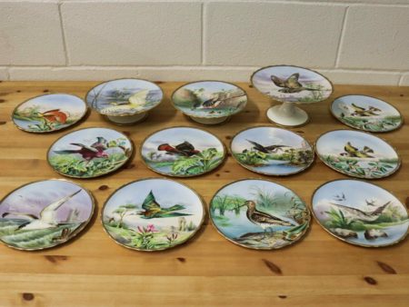 05 - 49.1_10 hand painted Victorian bird plates 3 cake stands_97605