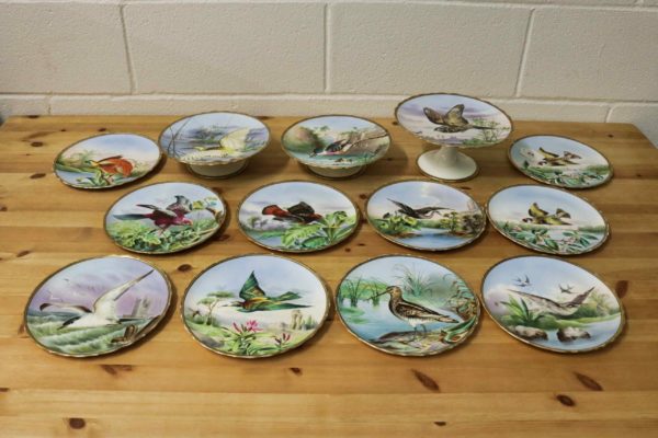 05 - 49.1_10 hand painted Victorian bird plates 3 cake stands_97605