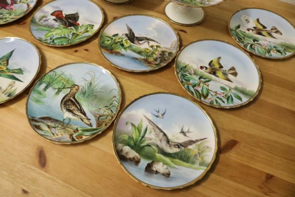 05 - 49.2_10 hand painted Victorian bird plates 3 cake stands_97605