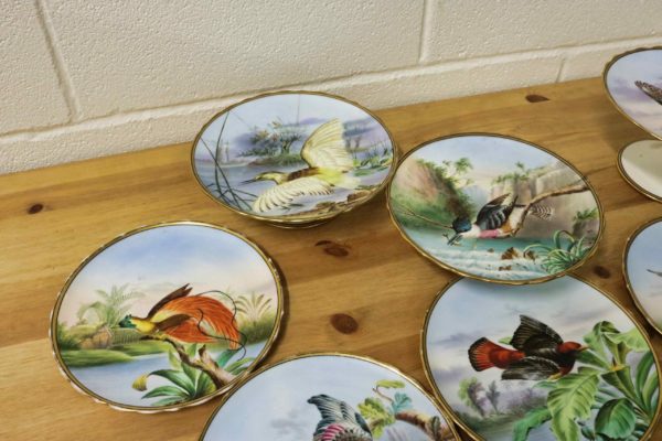 05 - 49.5_10 hand painted Victorian bird plates 3 cake stands_97605