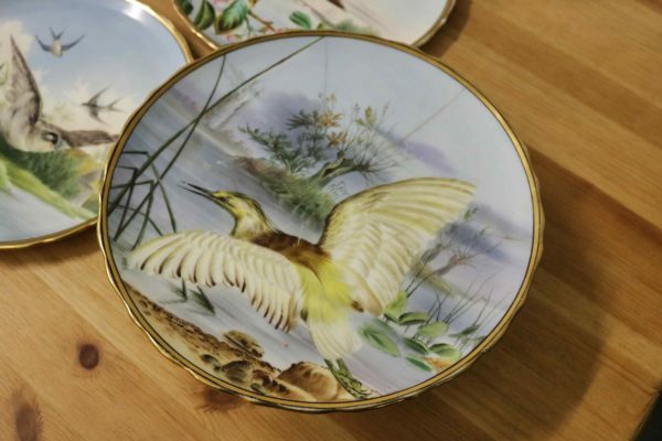 05 - 49.7_10 hand painted Victorian bird plates 3 cake stands_97605